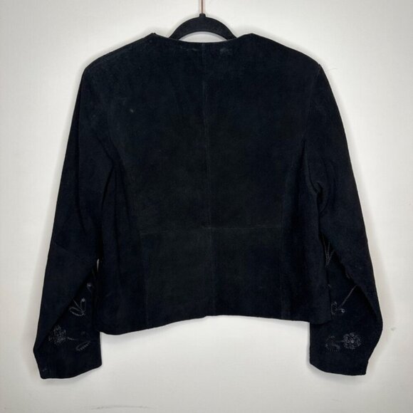 Vintage Embroidered Grunge Preppy Boho Chic Floral Genuine Leather Jacket Small - Picture 7 of 16